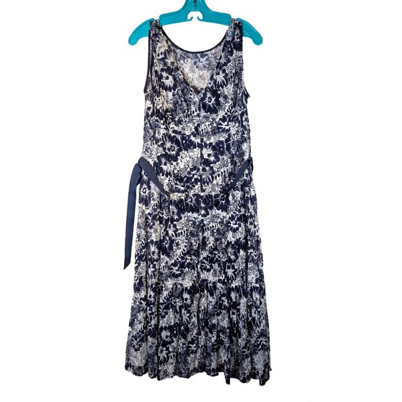 Bellissima Navy and White Floral lace lined dress Size 14 - Picture 2 of 5